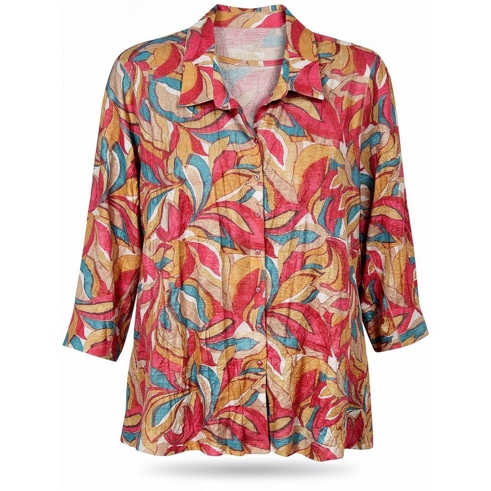NEW Ali Miles Women's 2X Leaf Print 2PC Button‎ Front 3/4 Sleeve Shirt & Tank